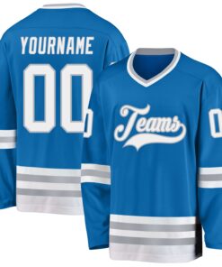 Custom Blue White-Gray Hockey Jersey