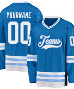 Custom Blue White-Light Blue Hockey Jersey