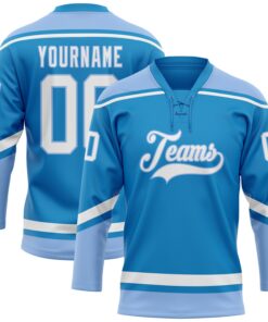 Custom Blue White-Light Blue Hockey Lace Neck Jersey