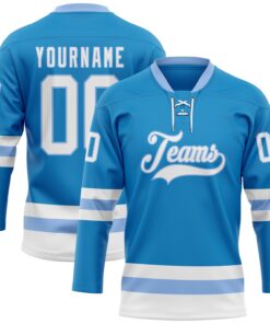 Custom Blue White-Light Blue Hockey Lace Neck Jersey