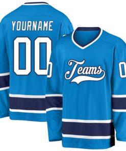 Custom Blue White-Navy Hockey Jersey