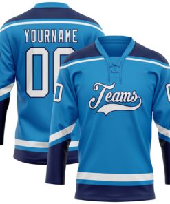 Custom Blue White-Navy Hockey Lace Neck Jersey