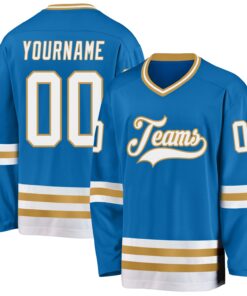 Custom Blue White-Old Gold Hockey Jersey