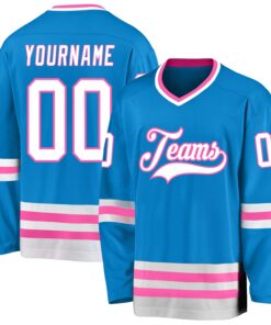 Custom Blue White-Pink Hockey Jersey