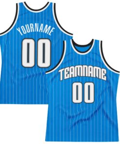 Custom Blue White Pinstripe White-Black Authentic Basketball Jersey