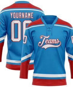 Custom Blue White-Red Hockey Lace Neck Jersey