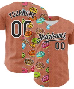 Custom Brown Black-White 3D Pattern Design Foodie Food Dessert Doughnut Authentic Baseball Jersey