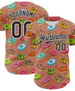 Custom Brown Black-White 3D Pattern Design Foodie Food Dessert Doughnut Authentic Baseball Jersey