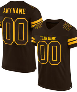 Custom Brown Brown-Gold Mesh Authentic Football Jersey