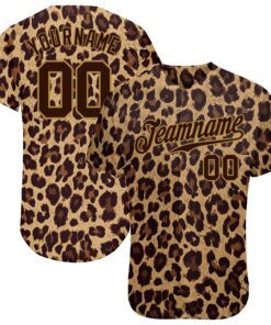 Custom Brown Brown-Old Gold 3D Pattern Design Leopard Authentic Baseball Jersey