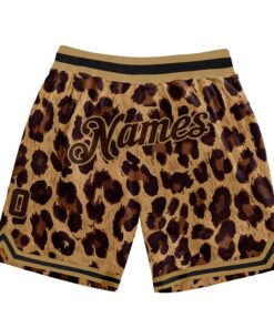 Custom Brown Brown-Old Gold 3D Pattern Design Leopard Authentic Basketball Shorts