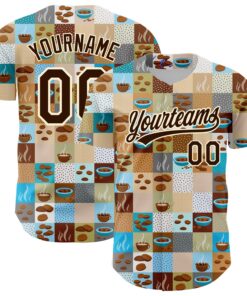 Custom Brown Cream 3D Pattern Design International Coffee Day Authentic Baseball Jersey