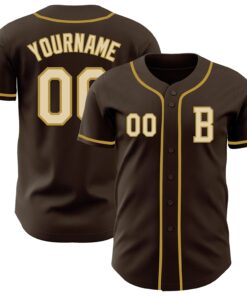 Custom Brown Cream-Old Gold Authentic Baseball Jersey