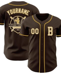Custom Brown Cream-Old Gold Authentic Baseball Jersey