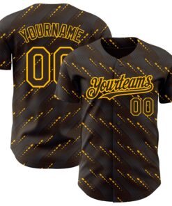 Custom Brown Gold 3D Pattern Design Slant Lines Authentic Baseball Jersey