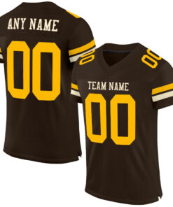 Custom Brown Gold-Cream Mesh Authentic Football Jersey