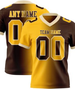 Custom Brown Gold-Cream Mesh Authentic Gradient Fashion Football Jersey