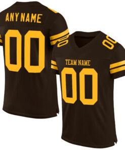 Custom Brown Gold Mesh Authentic Football Jersey