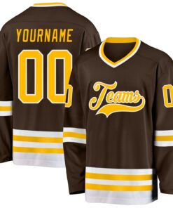 Custom Brown Gold-White Hockey Jersey