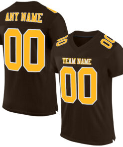 Custom Brown Gold-White Mesh Authentic Football Jersey