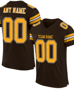 Custom Brown Gold-White Mesh Authentic Football Jersey