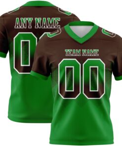 Custom Brown Grass Green-White Mesh Authentic Gradient Square Shape Flag Football Jersey