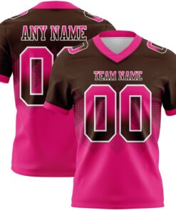 Custom Brown Hot Pink-White Mesh Authentic Gradient Square Shape Flag Football Jersey
