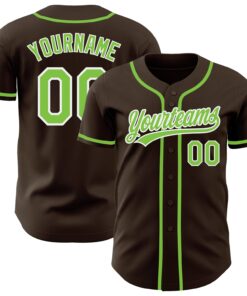 Custom Brown Neon Green-White Authentic Baseball Jersey