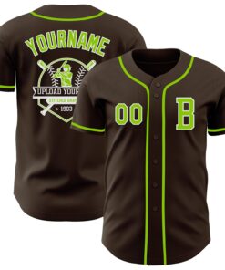 Custom Brown Neon Green-White Authentic Baseball Jersey