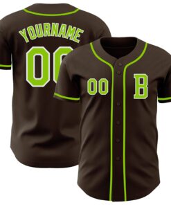 Custom Brown Neon Green-White Authentic Baseball Jersey