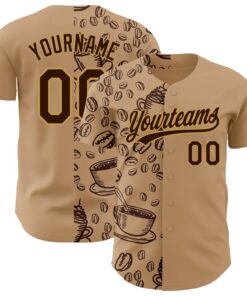 Custom Brown Old Gold 3D Pattern Design International Coffee Day Authentic Baseball Jersey