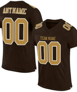 Custom Brown Old Gold-White Mesh Authentic Football Jersey