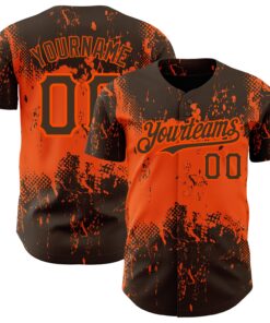 Custom Brown Orange 3D Pattern Design Abstract Splatter Grunge Art Authentic Baseball Jersey