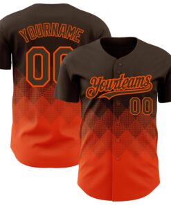 Custom Brown Orange 3D Pattern Design Gradient Square Shapes Authentic Baseball Jersey