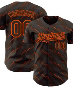 Custom Brown Orange 3D Pattern Design Slant Lines Authentic Baseball Jersey