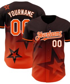 Custom Brown Orange-White 3D Pattern Design Gradient Style Twinkle Star Authentic Baseball Jersey