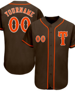 Custom Brown Orange-White Authentic Baseball Jersey