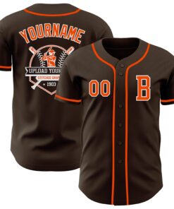Custom Brown Orange-White Authentic Baseball Jersey