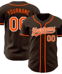 Custom Brown Orange-White Authentic Baseball Jersey