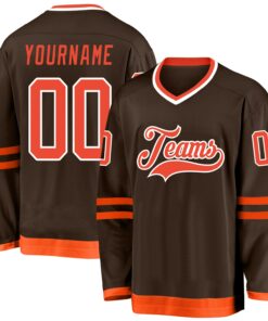 Custom Brown Orange-White Hockey Jersey