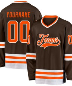 Custom Brown Orange-White Hockey Jersey