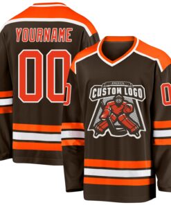 Custom Brown Orange-White Hockey Jersey