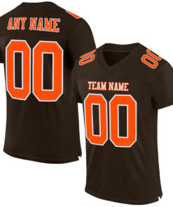 Custom Brown Orange-White Mesh Authentic Football Jersey