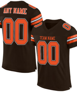 Custom Brown Orange-White Mesh Authentic Football Jersey