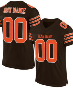 Custom Brown Orange-White Mesh Authentic Football Jersey