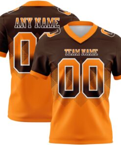 Custom Brown Orange-White Mesh Authentic Gradient Square Shape Flag Football Jersey