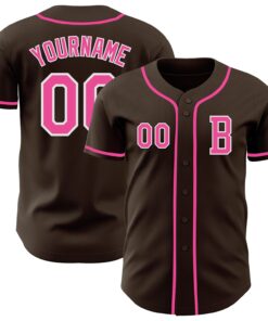 Custom Brown Pink-White Authentic Baseball Jersey