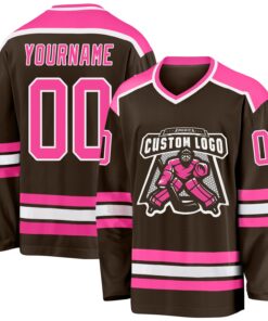 Custom Brown Pink-White Hockey Jersey
