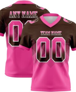 Custom Brown Pink-White Mesh Authentic Gradient Square Shape Flag Football Jersey