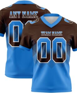 Custom Brown Powder Blue-White Mesh Authentic Gradient Square Shape Flag Football Jersey